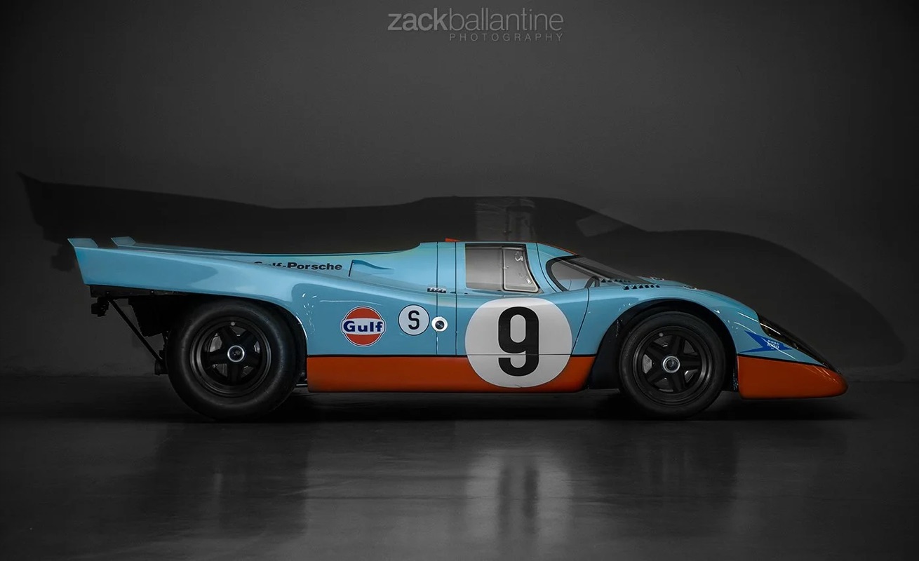 Studio automotive — a Gulf-livery Porsche 917 photographed at Canepa, Scotts Valley