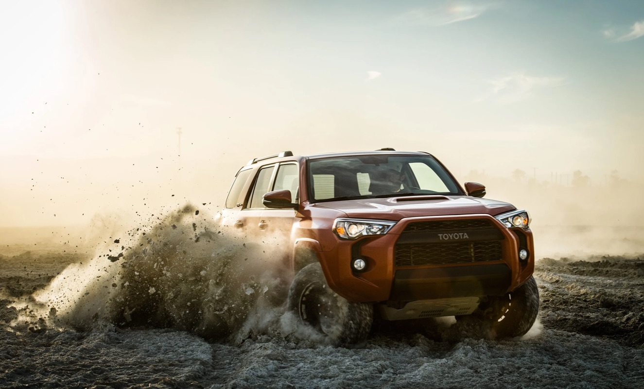 Automotive action — a Toyota TRD Pro throwing mud at Bombay Beach, California