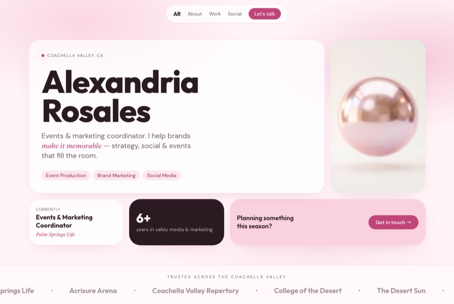 Alexandria Rosales — soft modern personal-brand portfolio homepage concept