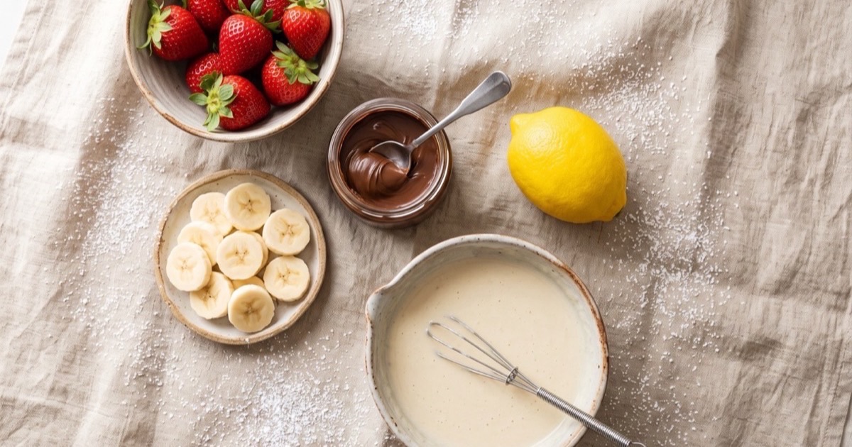 À la Carte direction — fresh crêpe ingredients flat-lay